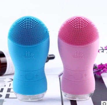 Blue ceramic plant pot with integrated water reservoir and drainage holes for indoor plants