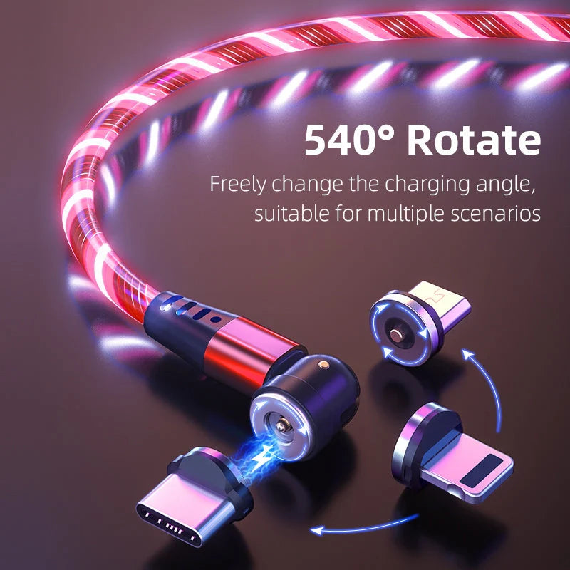 540 Rotate Luminous Magnetic Cable with LED lights and magnetic charging tip