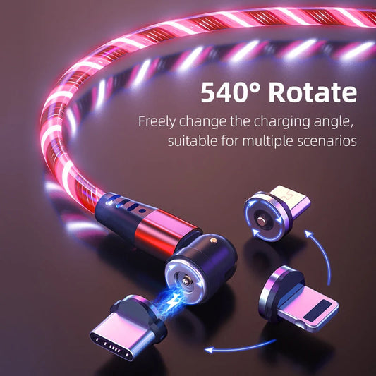 540 Rotate Luminous Magnetic Cable with LED lights and magnetic charging tip