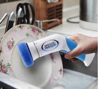 Powerful electric cleaning brush with three brush heads for cleaning ceramic tiles, kitchen appliances, and more