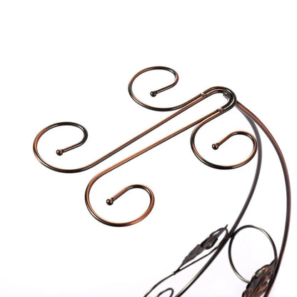 Copper wine rack hanging holder for double bottles and 4 cups in gold and bronze finishes