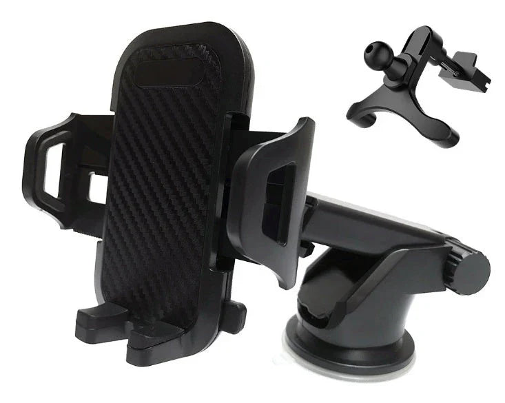 Adjustable car phone holder with suction cup mount, suitable for various smartphone sizes