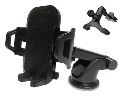 Universal Car Phone Holder in black with adjustable panel and suction cup mount