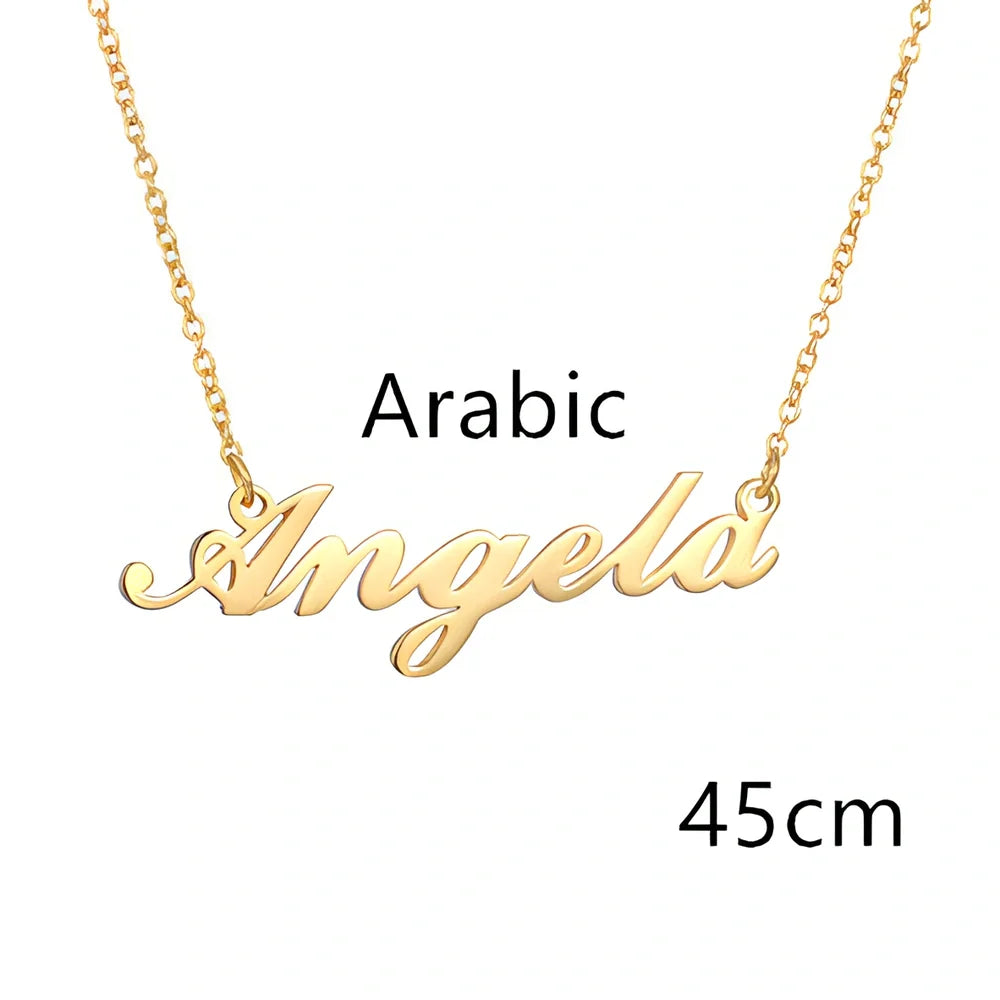 Custom name pendant necklace in titanium steel with 925 silver plating, rose gold chain 45cm length
