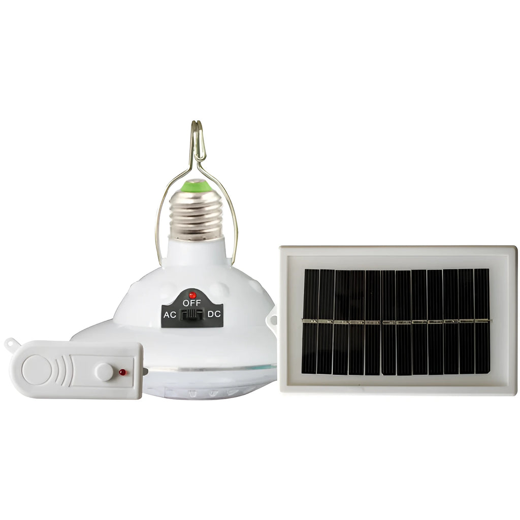 Solar-powered camping LED light with 10W polysilicon panel and 3-metre connecting wire, white colour