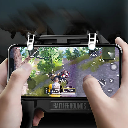 Black 5-in-1 mobile gaming controller with fan, 2000mAh powerbank, wireless clamp for phones 10-16.5cm