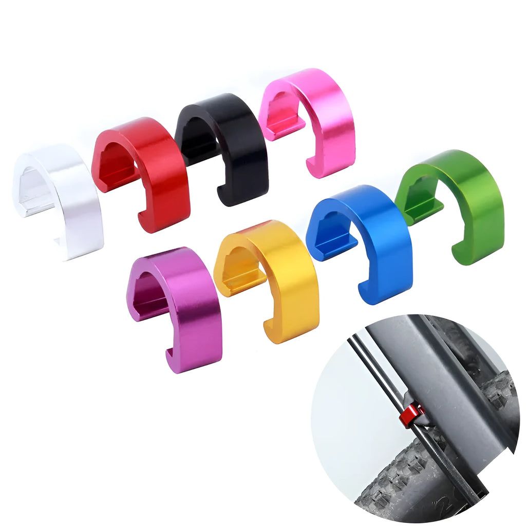 Aluminium alloy C-shaped buckle in multiple colours including black, blue, gold, green, pink, purple, red, and silver.