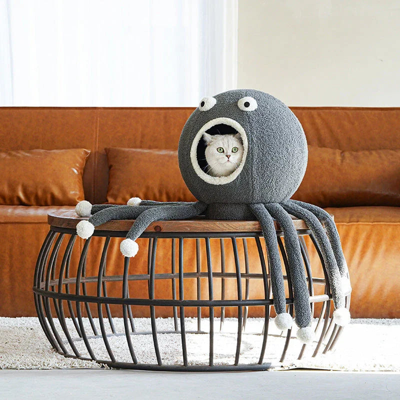 Octopus-shaped plush pet nest for cats, measuring 40x40x42cm, suitable for pets up to 12 kg