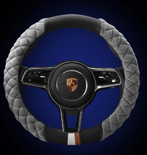 Universal 38cm plush steering wheel cover with cute footprint design
