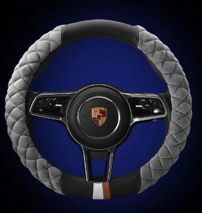 Universal 38cm plush steering wheel cover with cute footprint design