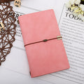 A6 cowhide rope style diary notebook in grey, pink, or red with imitation leather cover.