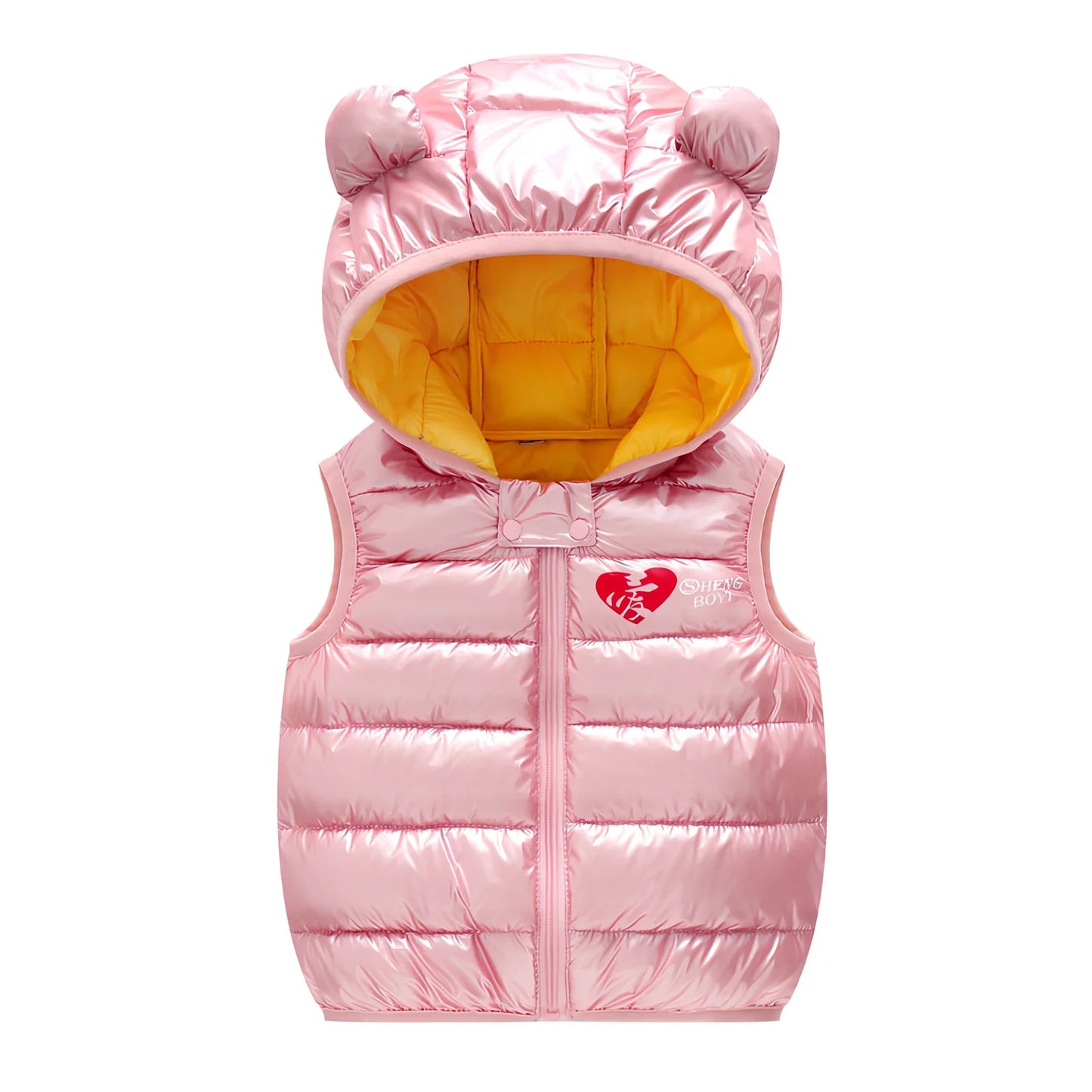 Children's blue hooded down vest, sleeveless with 70cm bust for 100cm height, polyester winter outerwear