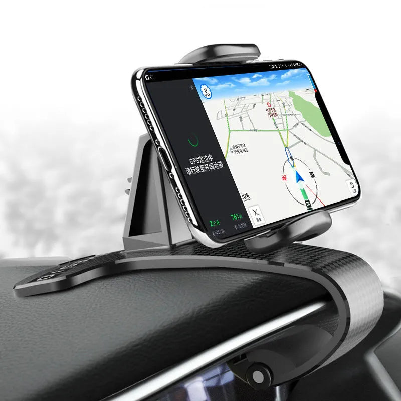 Black car phone holder with 360 degree rotating head and adjustable width mechanism
