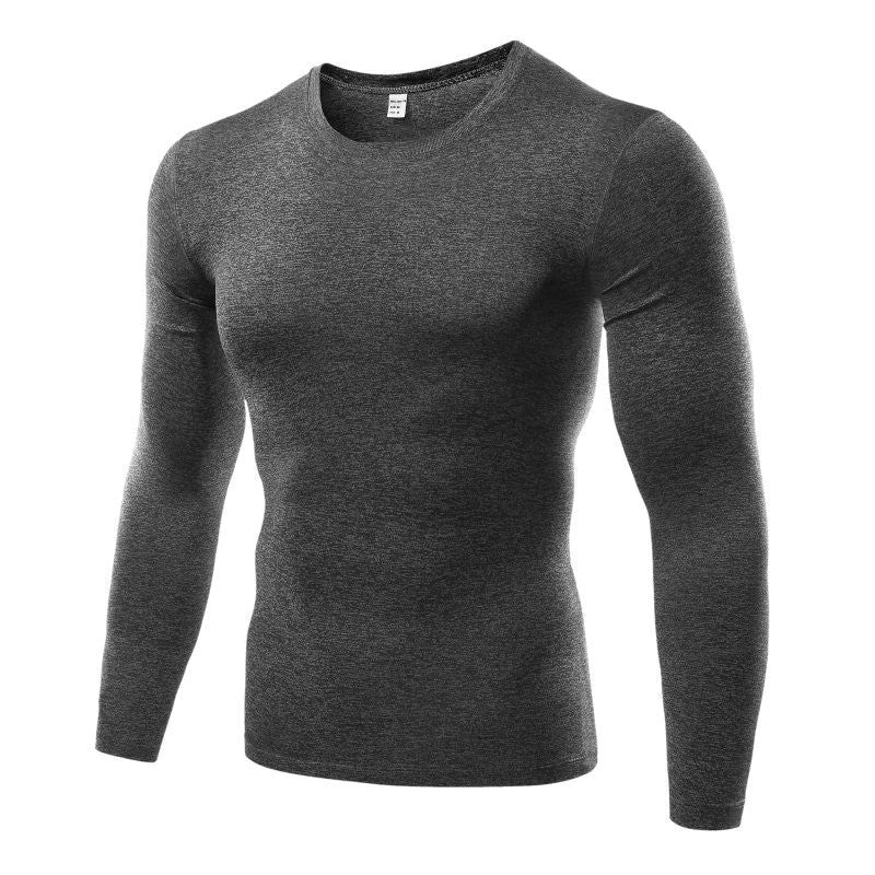 Premium men's compression long sleeve workout top in various colors and sizes