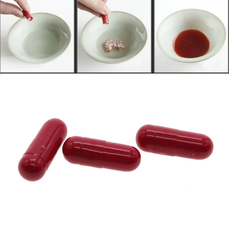 Fake blood pills for Halloween and theatre effects, safe and easy to use