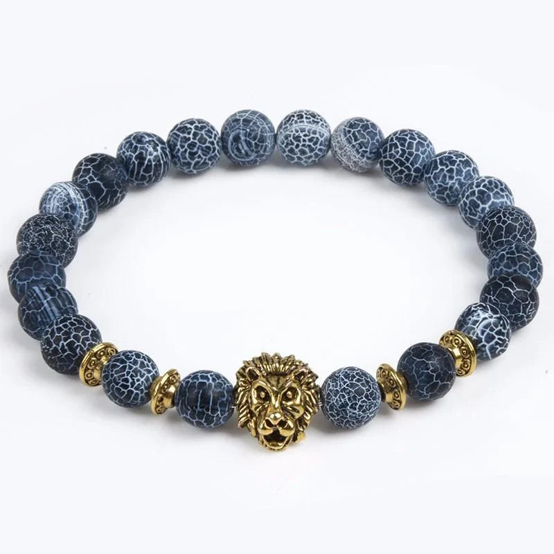 Lion Bracelet with detailed stone carving, adjustable metal band
