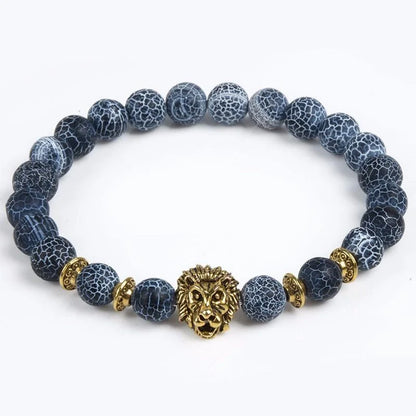 Lion Bracelet with detailed stone carving, adjustable metal band