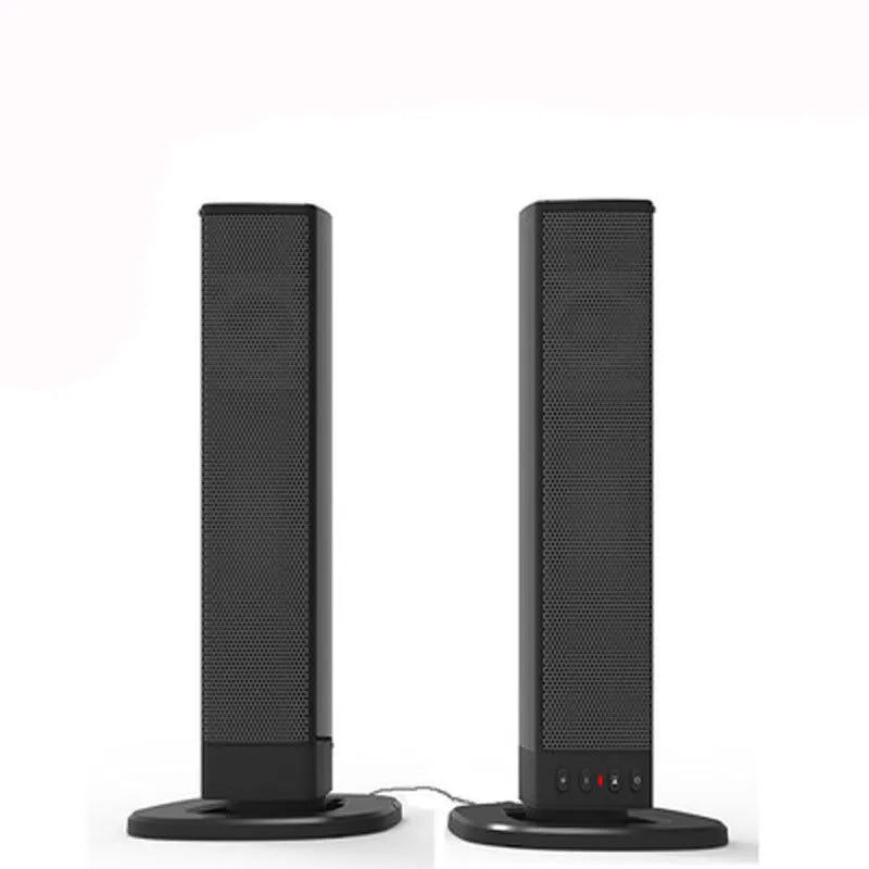 Black foldable split Bluetooth speaker showing dual speaker units with dimensions 490mm x 50mm x 50mm
