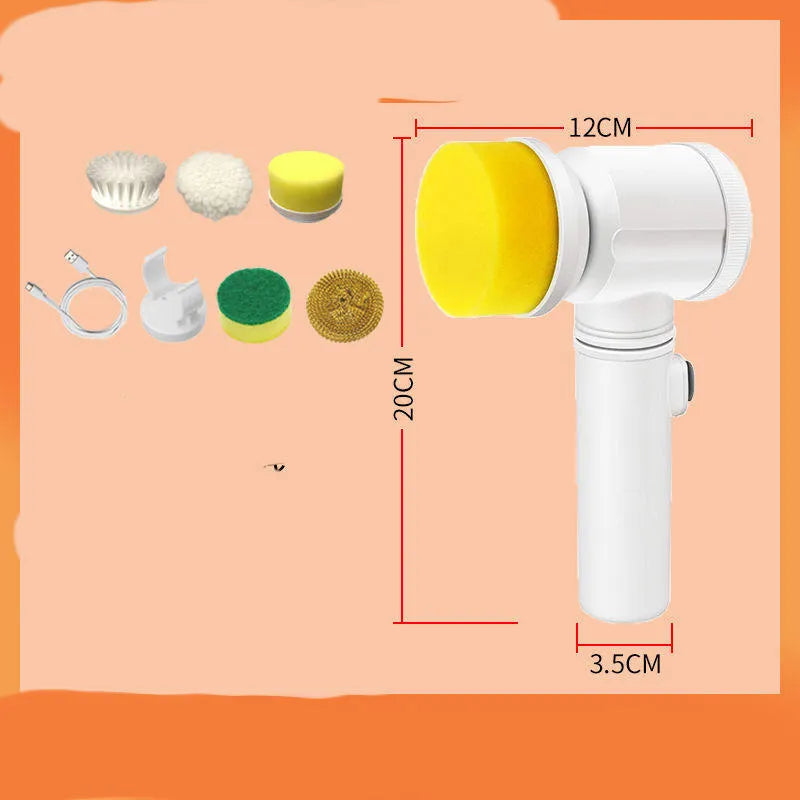Electric kitchen cleaning brush with multiple brush heads for stove and range hood cleaning