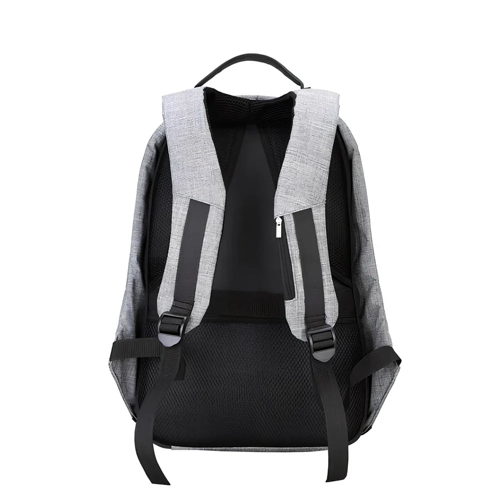 Black anti-theft travel backpack 26x43x11cm with 20-35L capacity, lockable zippers, Oxford fabric for business use