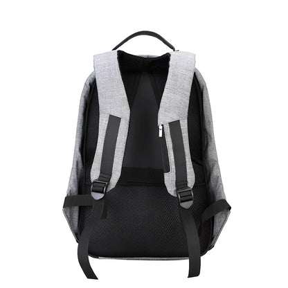 Black anti-theft travel backpack 26x43x11cm with 20-35L capacity, lockable zippers, Oxford fabric for business use