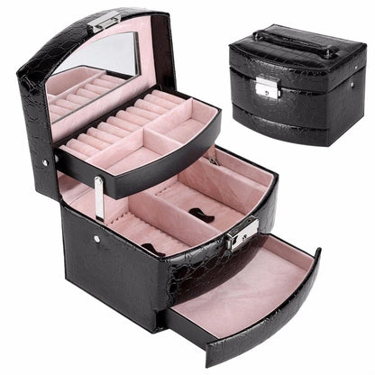 3-layer leather makeup organizer with mirror in various colours