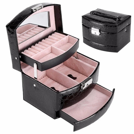 3-layer leather makeup organizer with mirror in various colours