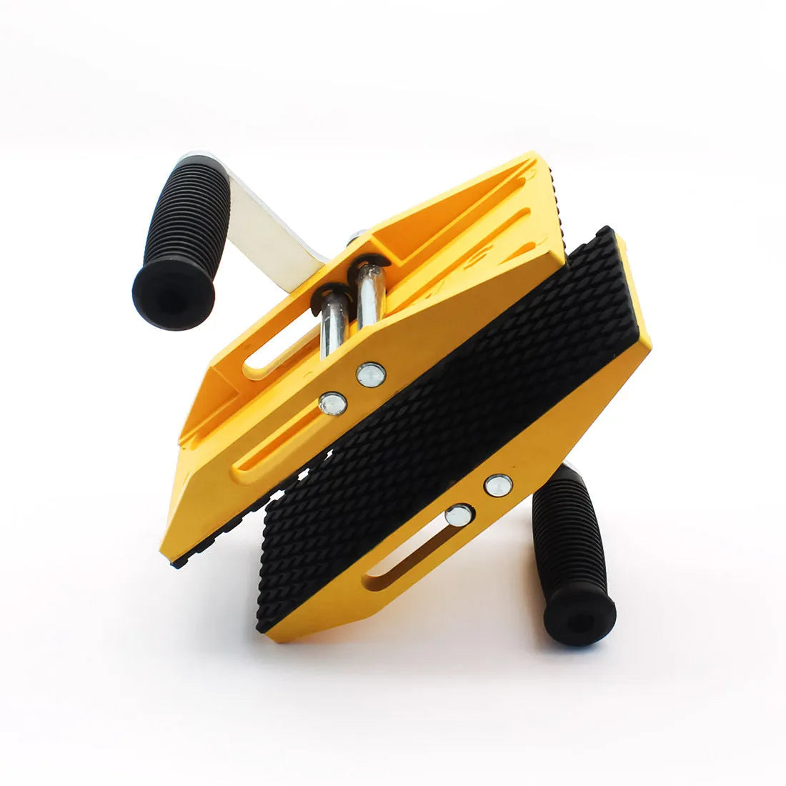 Yellow alloy steel two-hand marble handling clip with 150kg load capacity on stone surface