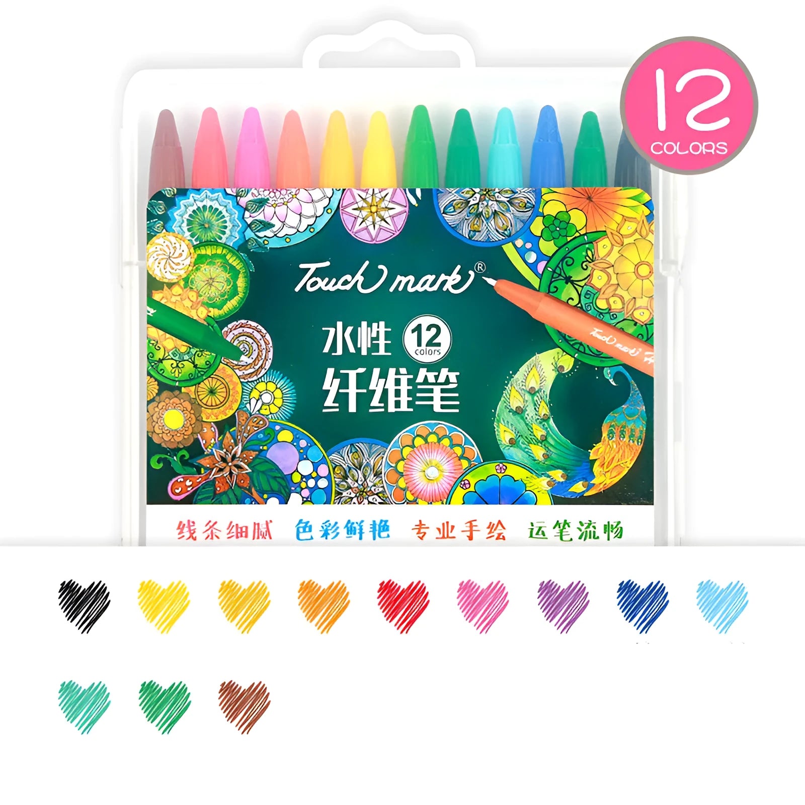 Touch Mark water-based fibre pen sets in multiple colour options for writing and drawing