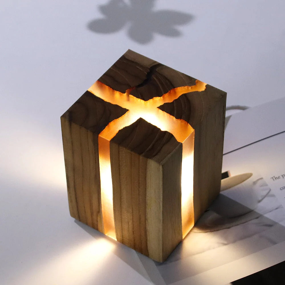 Adjustable wooden LED desk lamp with USB charging port and rustic design