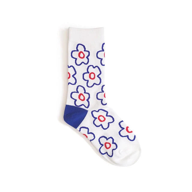 Girls' cartoon flower socks in various colours, made from breathable combed cotton