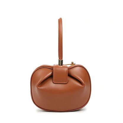 Women's cowhide leather tote bag in tramp shape with single handle and buckle, available in apricot, black, and other colours, big size 35cm x 40cm