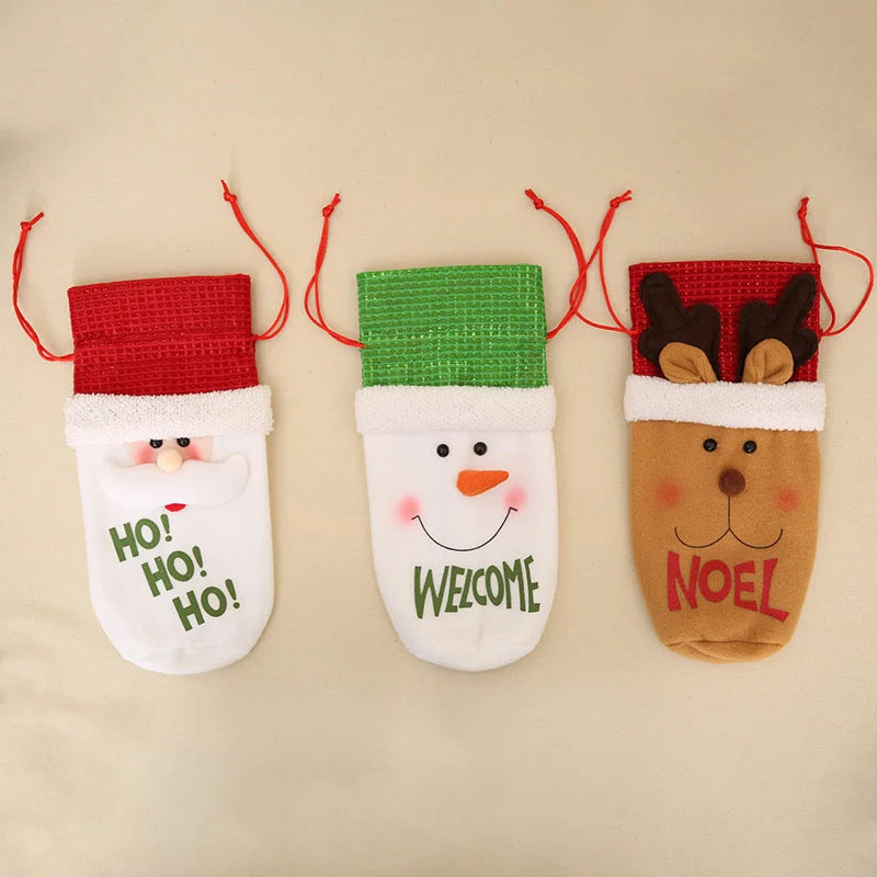 Festive Christmas wine bottle socks in vibrant holiday designs