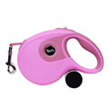 Retractable dog leash with one-button break lock, non-slip rubber handle, and black ABS body on white background