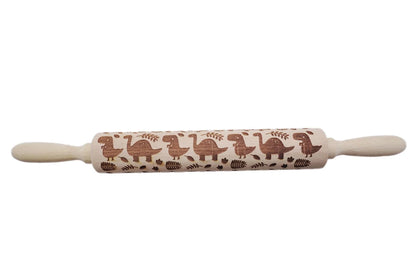 Wooden Christmas embossing rolling pin with non-stick surface for festive baking