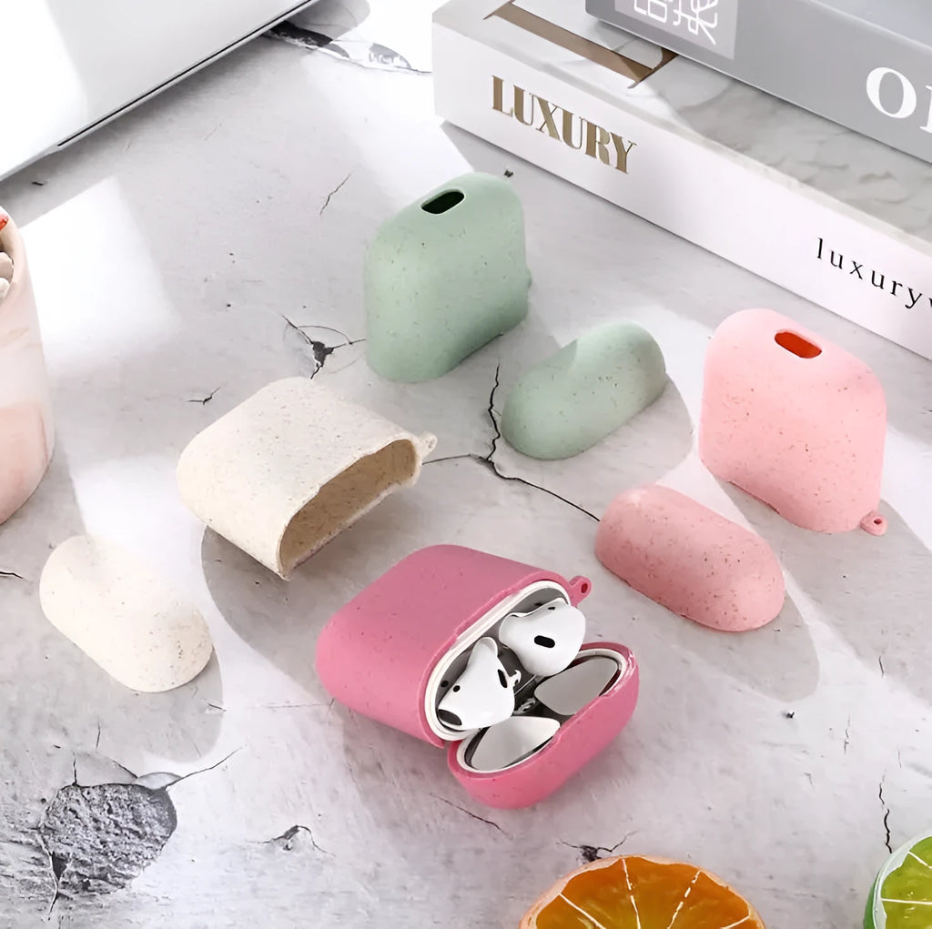 TPU headphone case for wireless earbuds in beige colour, soft protective cover with cutouts