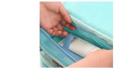 Large-capacity nylon wash bag with four mesh compartments for travel organization