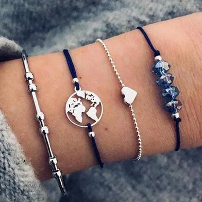 Bead Chain Bracelet Set Anklet with star and moon design in alloy