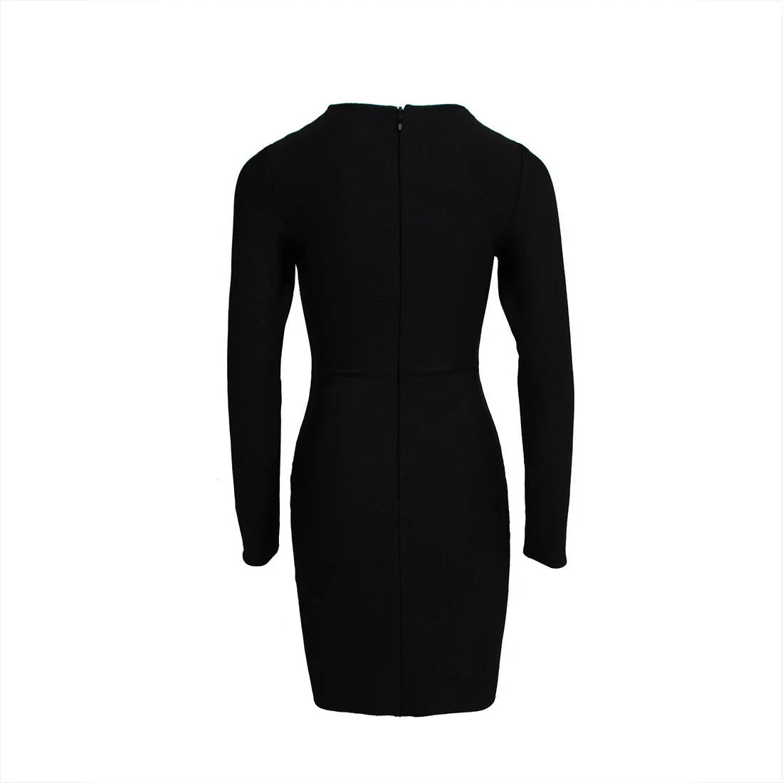 Alluring black cocktail dress with diamond-patterned mesh and long sleeves, perfect for a night out or special event