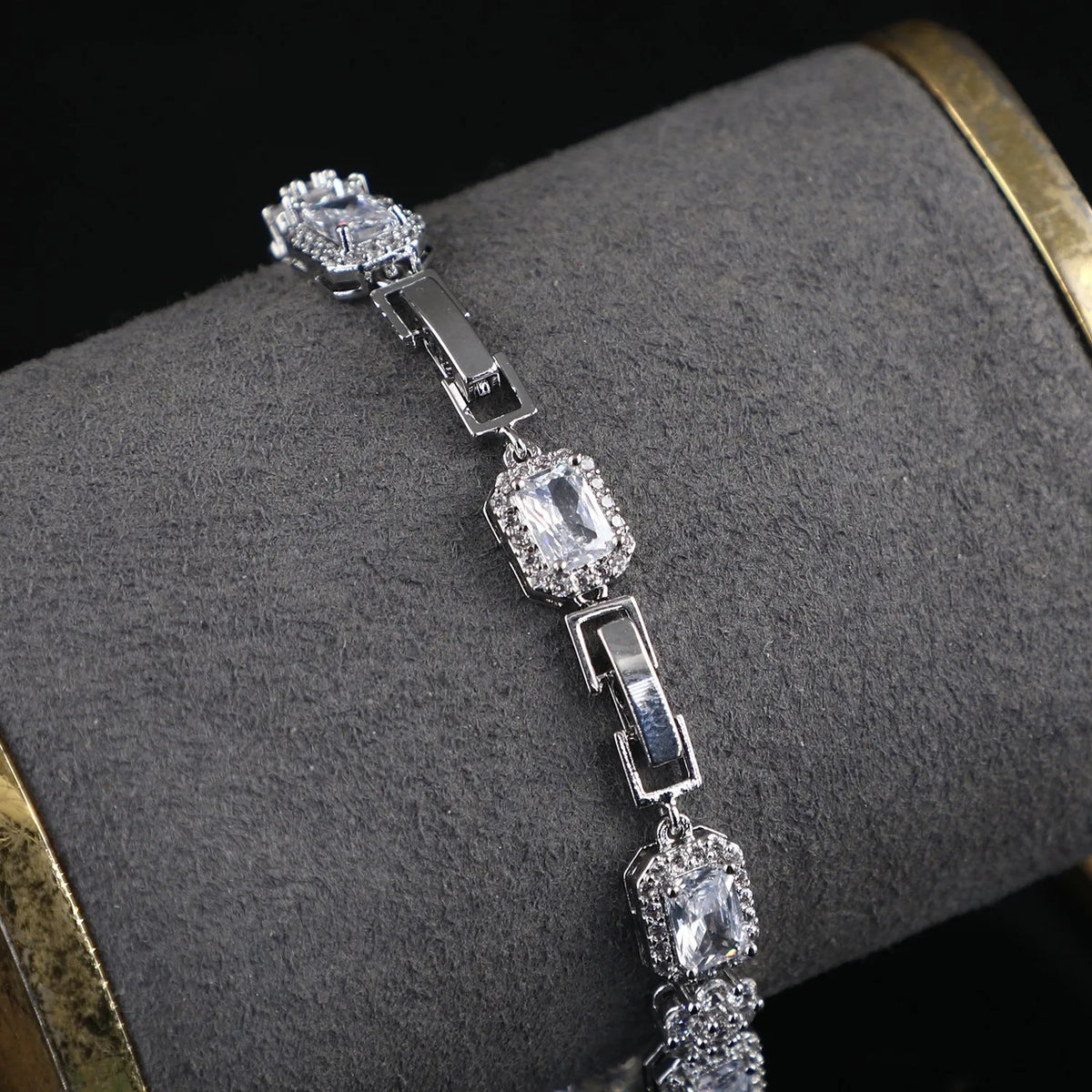 Copper real white gold full zircon claw chain bracelet for women, silver colour, flower and geometric shapes
