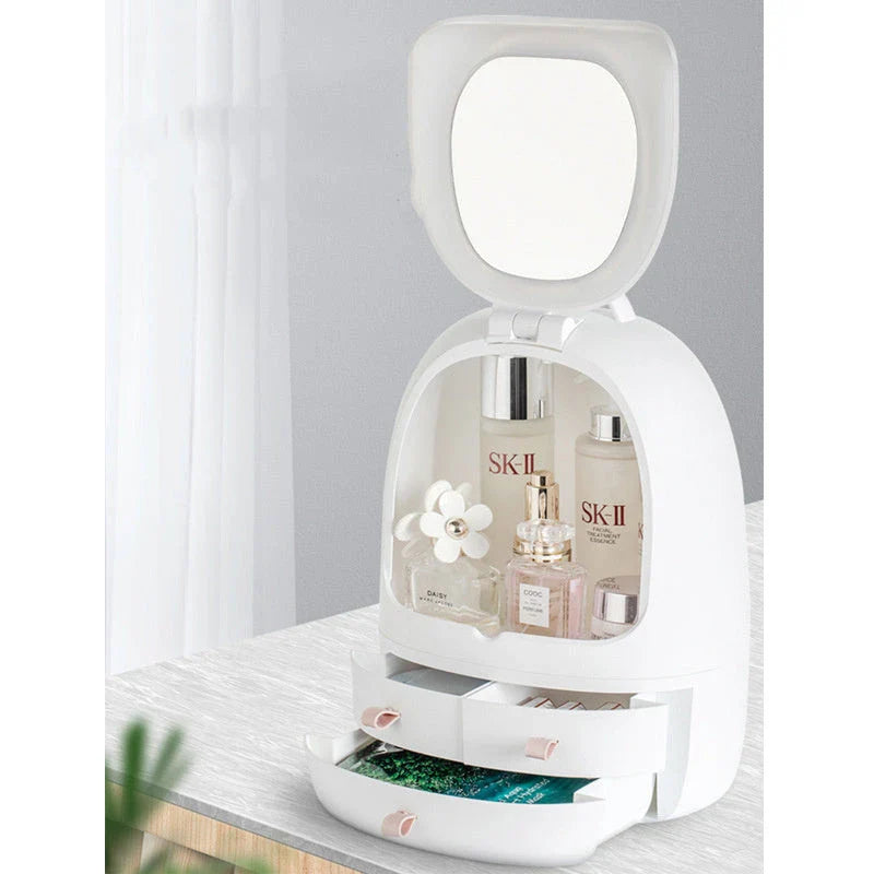 Adjustable Double Makeup LED Mirror with USB Cosmetic Storage and three drawers