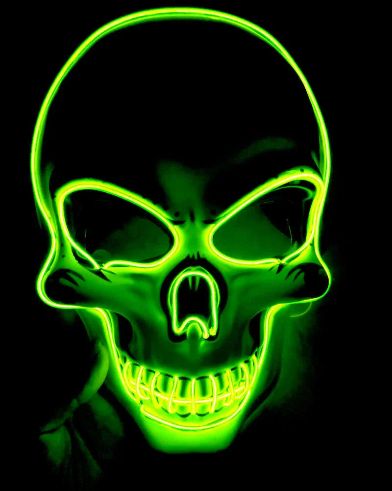 Spooky Halloween skeleton mask with glowing LED lights in various color options