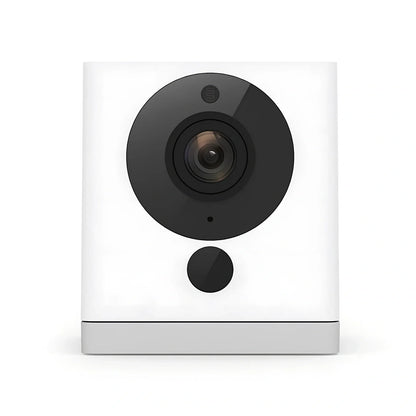 White wireless smart home camera with 1920x1080 resolution, 3.6 mm lens, and motion alarm for indoor security