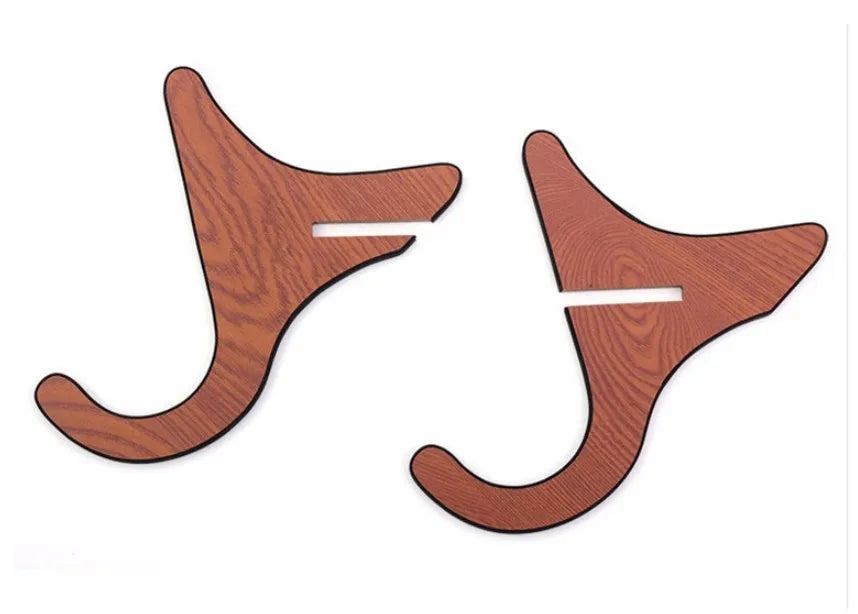 Brown wood folding ukulele stand with EVA padding, suitable for 21 23 26 inch ukuleles