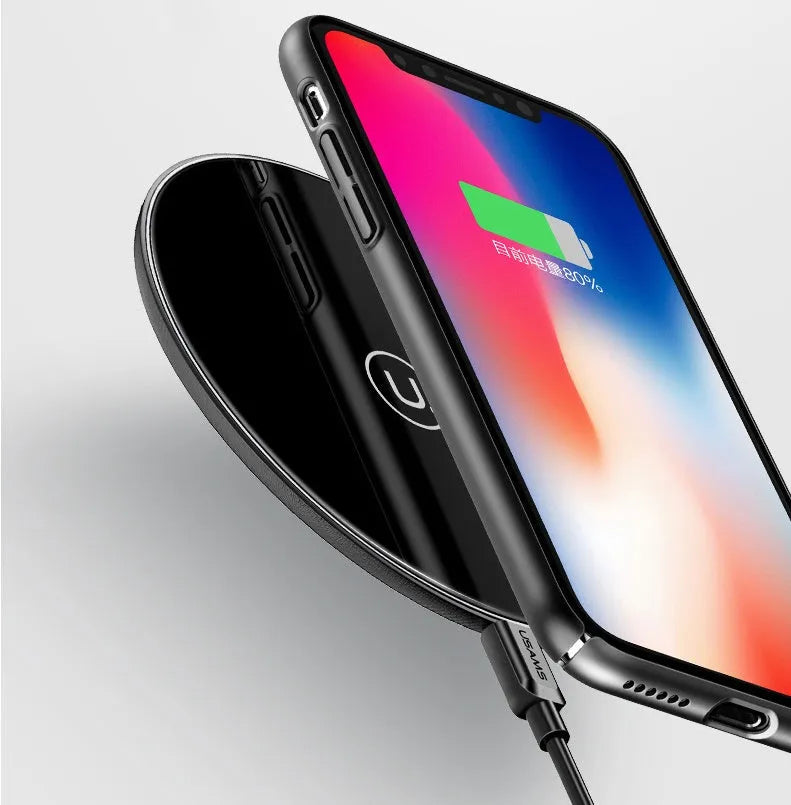 Glass wireless charging disc with LED indicator in black and white options
