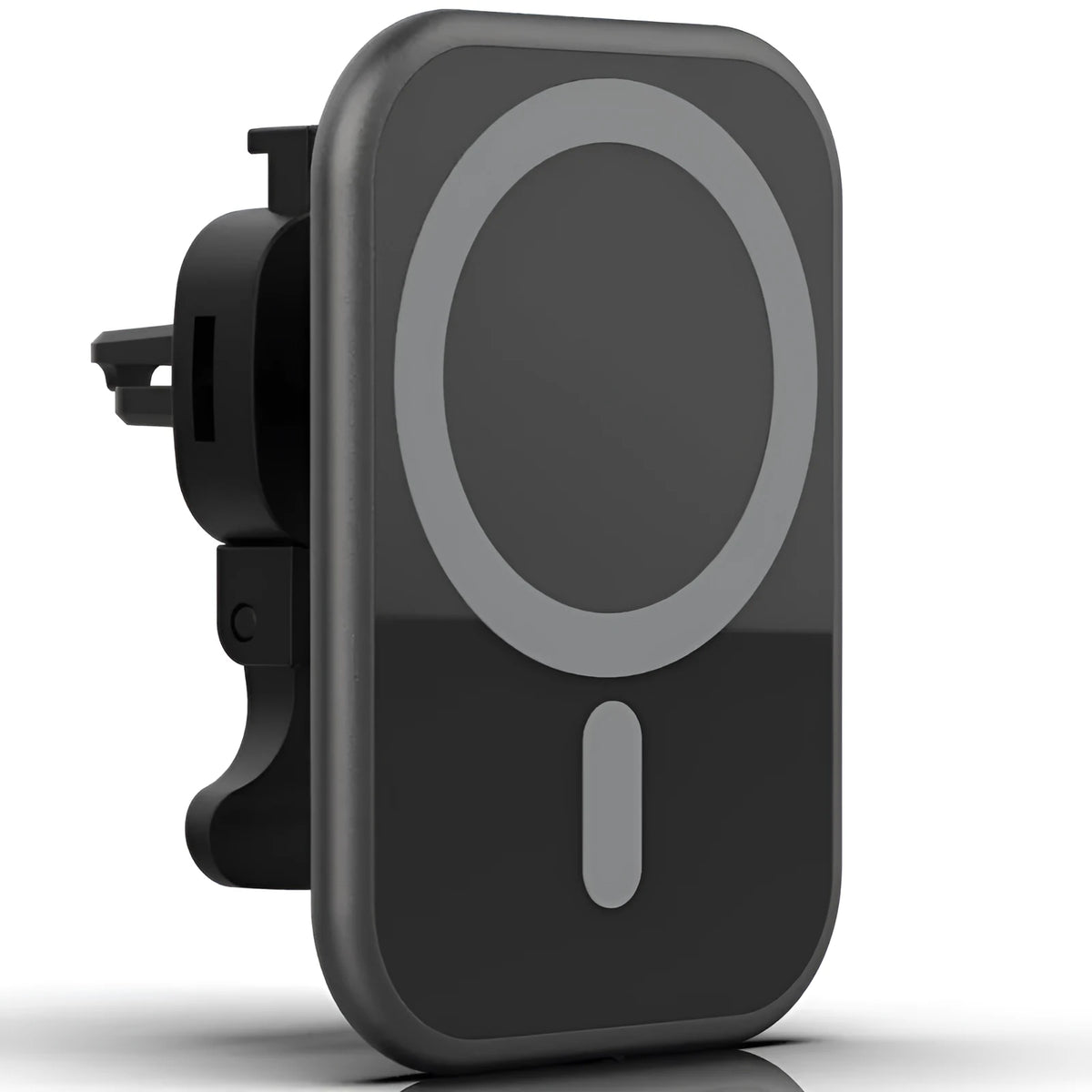 15W magnetic car wireless charger with USB interface, indicator function, and black finish on dashboard