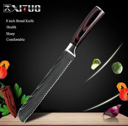 Premium stainless steel kitchen knife set with razor-sharp blades and ergonomic handles for precise cutting and slicing