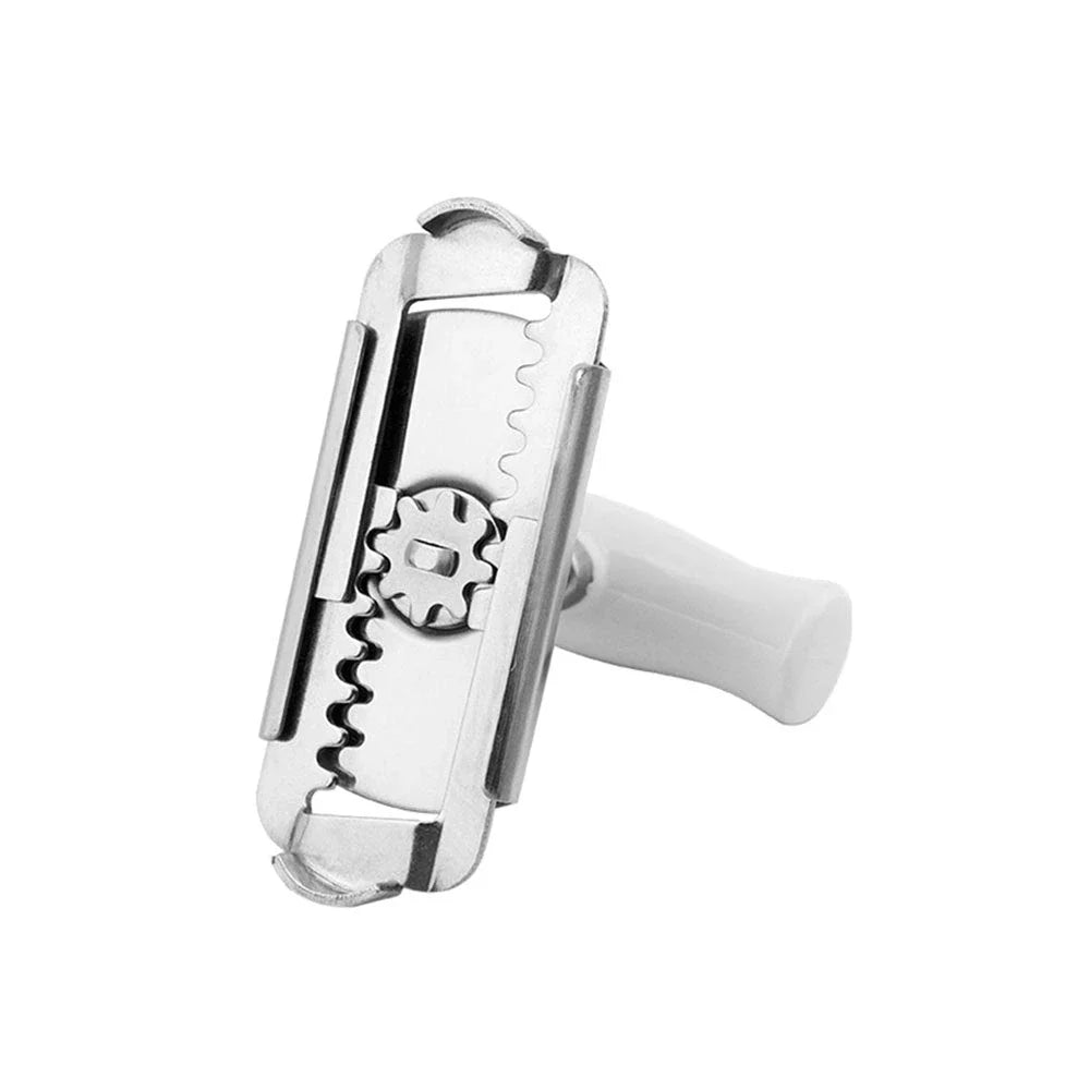 Adjustable stainless steel bottle opener with gear-based design and comfortable non-slip handle