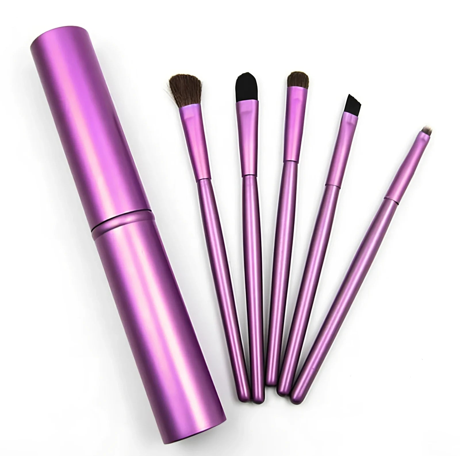 Set of 5 mini eye makeup brushes, 15 cm long, 30 grams, in black gold green pink purple, horse and fiber hair for travel