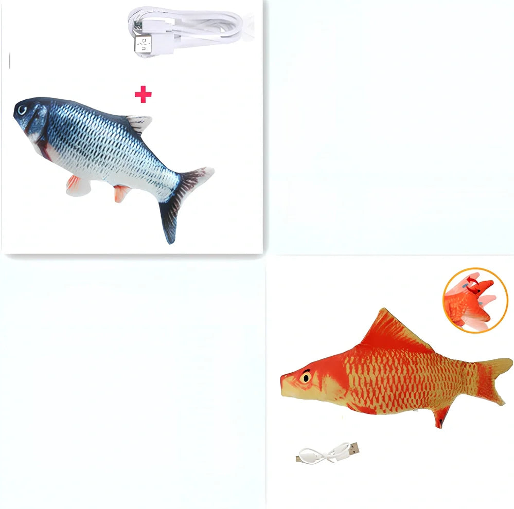 Electric flopping fish cat toy in clownfish design, 30cm long, USB rechargeable with touch sensor for play activation